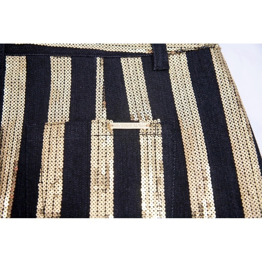 Gorgeous Michael Kors Black & Gold Sequin Stripe
Denim Mini Skirt NWT Sz.4 - Picture 3 of 7